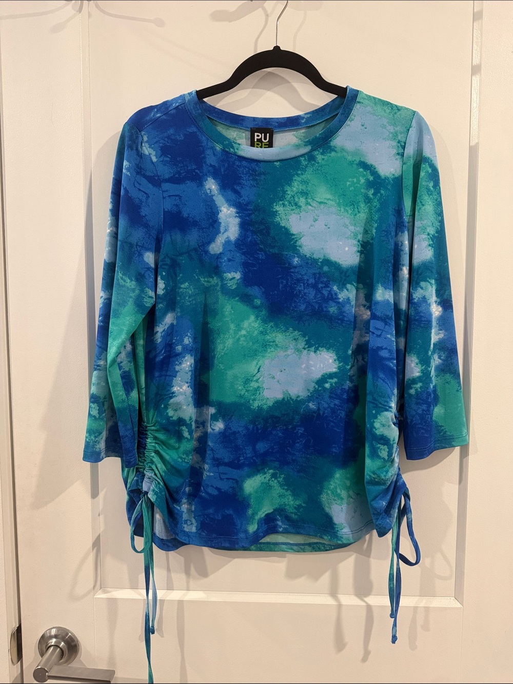 Pure Essence Blue and Green Tie-Side Long Sleeve Top